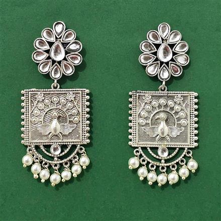 Moti Earring With Oxidised Plating