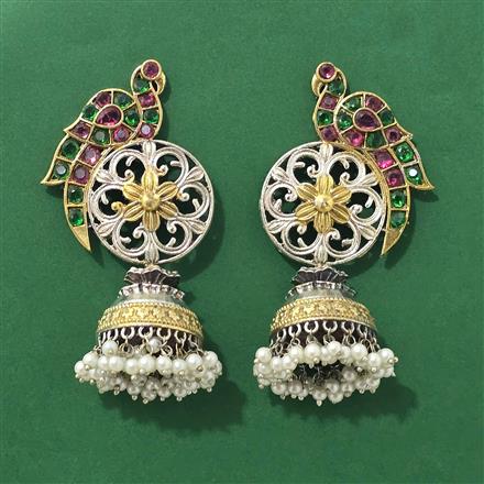 Oxidised Peacock Earring With 2 Tone Plating