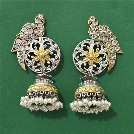 Oxidised Peacock Earring With 2 Tone Plating