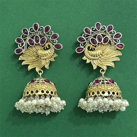 Oxidised Peacock Earring With 2 Tone Plating