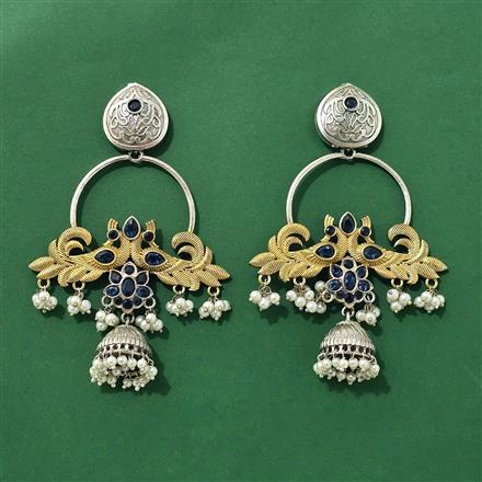 Oxidised Moti Earring With 2 Tone Plating