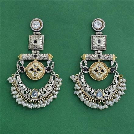 Oxidised Long Earring With 2 Tone Plating