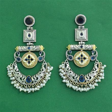 Oxidised Long Earring With 2 Tone Plating