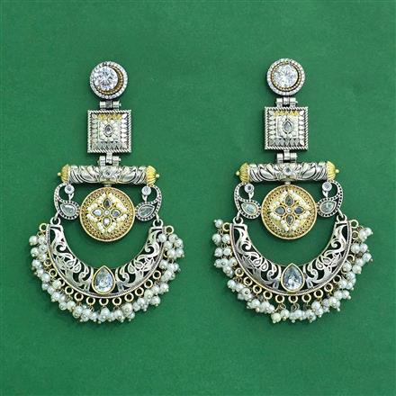 Oxidised Long Earring With 2 Tone Plating