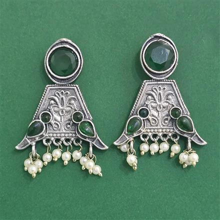 Moti Earring With Oxidised Plating