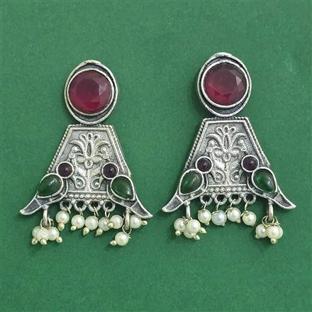 Moti Earring With Oxidised Plating