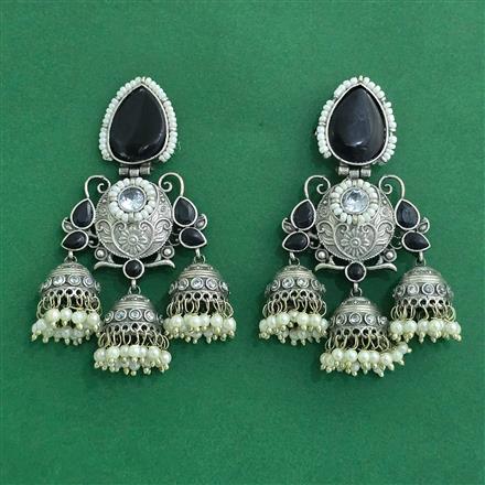 Moti Earring With Oxidised Plating