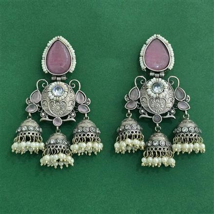 Moti Earring With Oxidised Plating