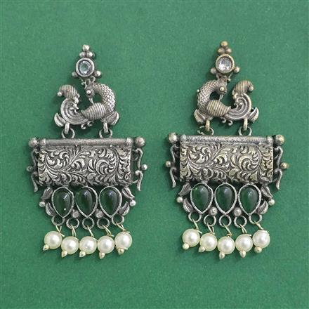 Moti Earring With Oxidised Plating