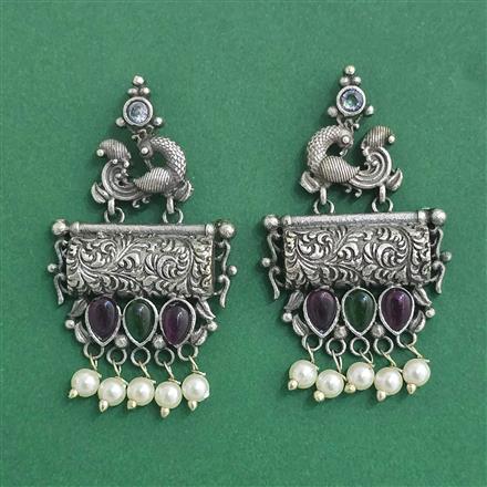 Moti Earring With Oxidised Plating