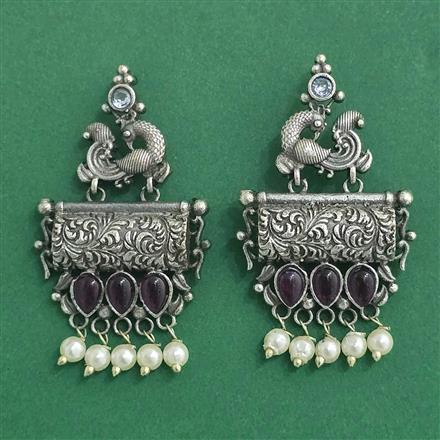 Moti Earring With Oxidised Plating