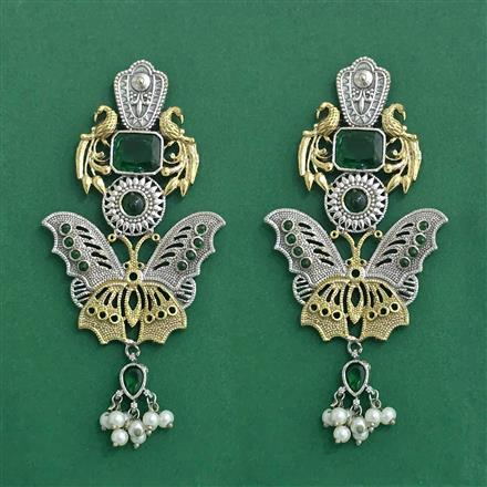 Oxidised Moti Earring With 2 Tone Plating