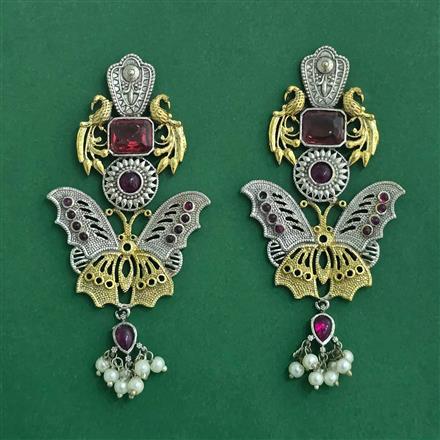 Oxidised Moti Earring With 2 Tone Plating