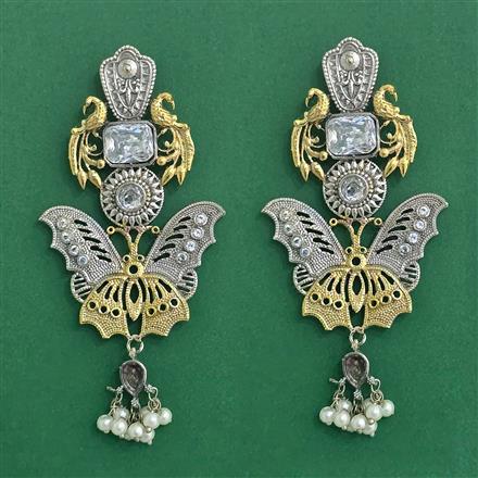 Oxidised Moti Earring With 2 Tone Plating