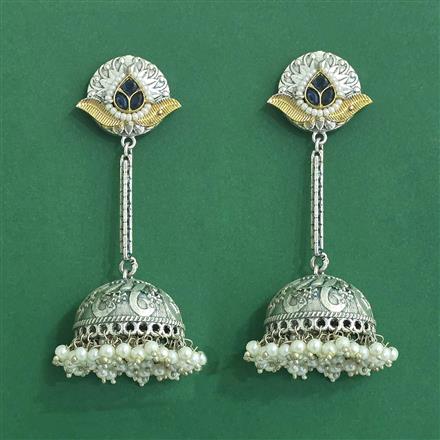 Moti Earring With Oxidised Plating