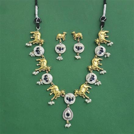 Oxidised Moti Necklace With 2 Tone Plating