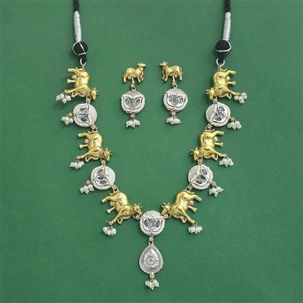 Oxidised Moti Necklace With 2 Tone Plating