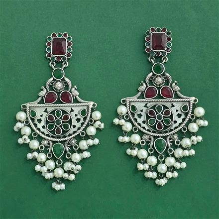 Moti Earring With Oxidised Plating
