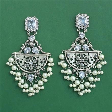 Moti Earring With Oxidised Plating