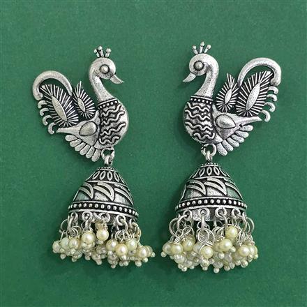 Moti Earring With Oxidised Plating