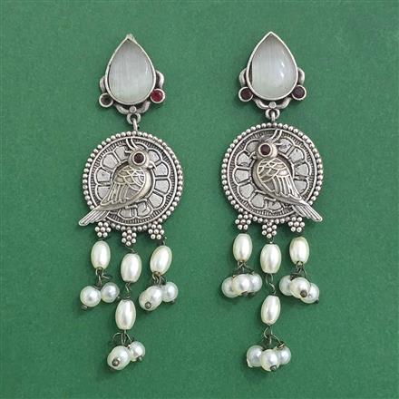 Moti Earring With Oxidised Plating