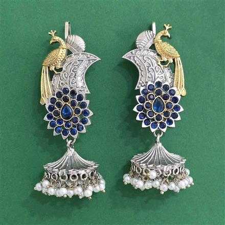 Oxidised Peacock Earring With 2 Tone Plating