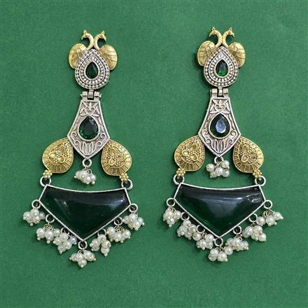 Oxidised Moti Earring With 2 Tone Plating