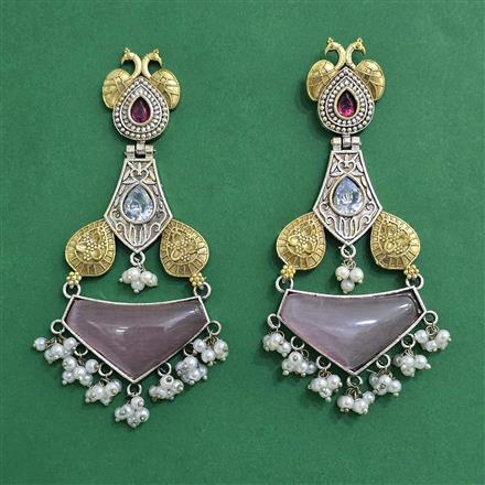 Oxidised Moti Earring With 2 Tone Plating