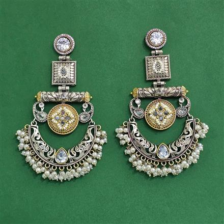 Oxidised Moti Earring With 2 Tone Plating