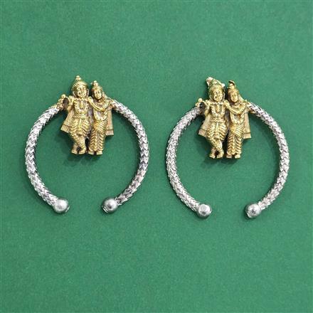 Oxidised Temple Earring With 2 Tone Plating