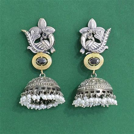 Oxidised Peacock Earring With 2 Tone Plating