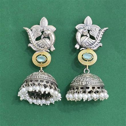 Oxidised Peacock Earring With 2 Tone Plating