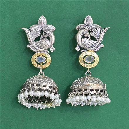 Oxidised Peacock Earring With 2 Tone Plating