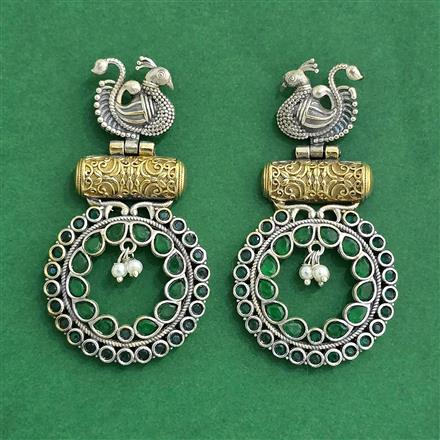 Oxidised Peacock Earring With 2 Tone Plating