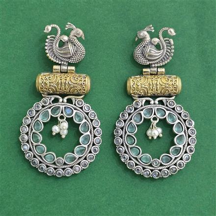 Oxidised Peacock Earring With 2 Tone Plating