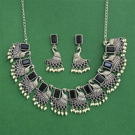 Peacock Necklace Set With Oxidised Plating