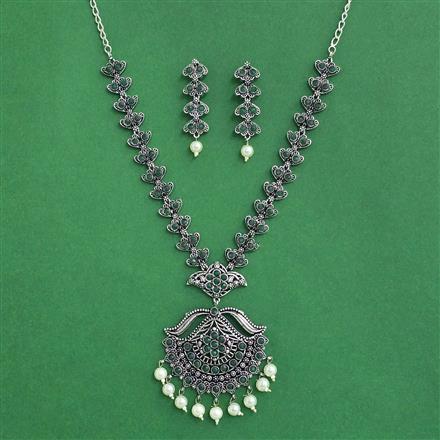 Moti Necklace Set With Oxidised Plating
