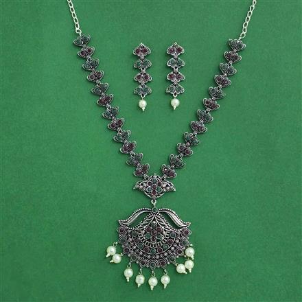 Moti Necklace Set With Oxidised Plating