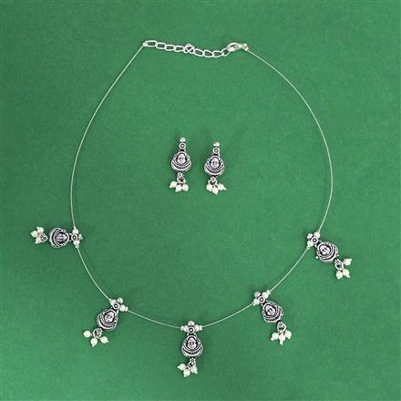 Moti Necklace Set With Oxidised Plating