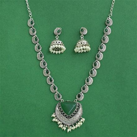 Moti Necklace Set With Oxidised Plating