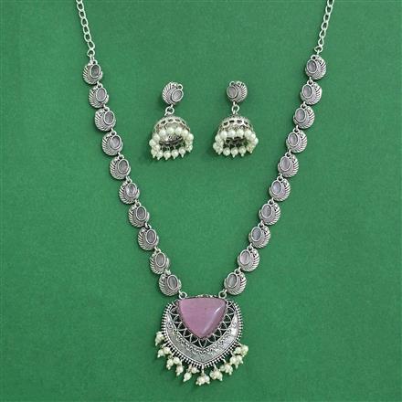 Moti Necklace Set With Oxidised Plating