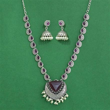 Moti Necklace Set With Oxidised Plating