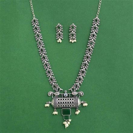 Moti Necklace Set With Oxidised Plating
