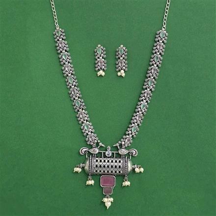 Moti Necklace Set With Oxidised Plating