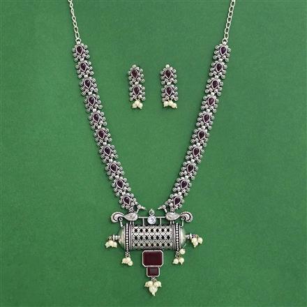 Moti Necklace Set With Oxidised Plating