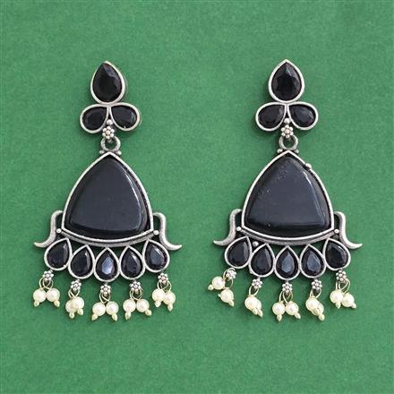 Moti Earring With Oxidised Plating
