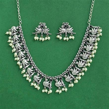 Moti Necklace Set With Oxidised Plating
