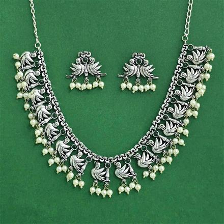 Moti Necklace Set With Oxidised Plating
