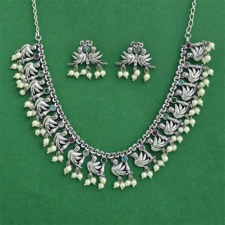 Moti Necklace Set With Oxidised Plating