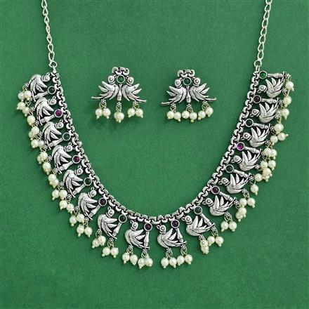 Moti Necklace Set With Oxidised Plating